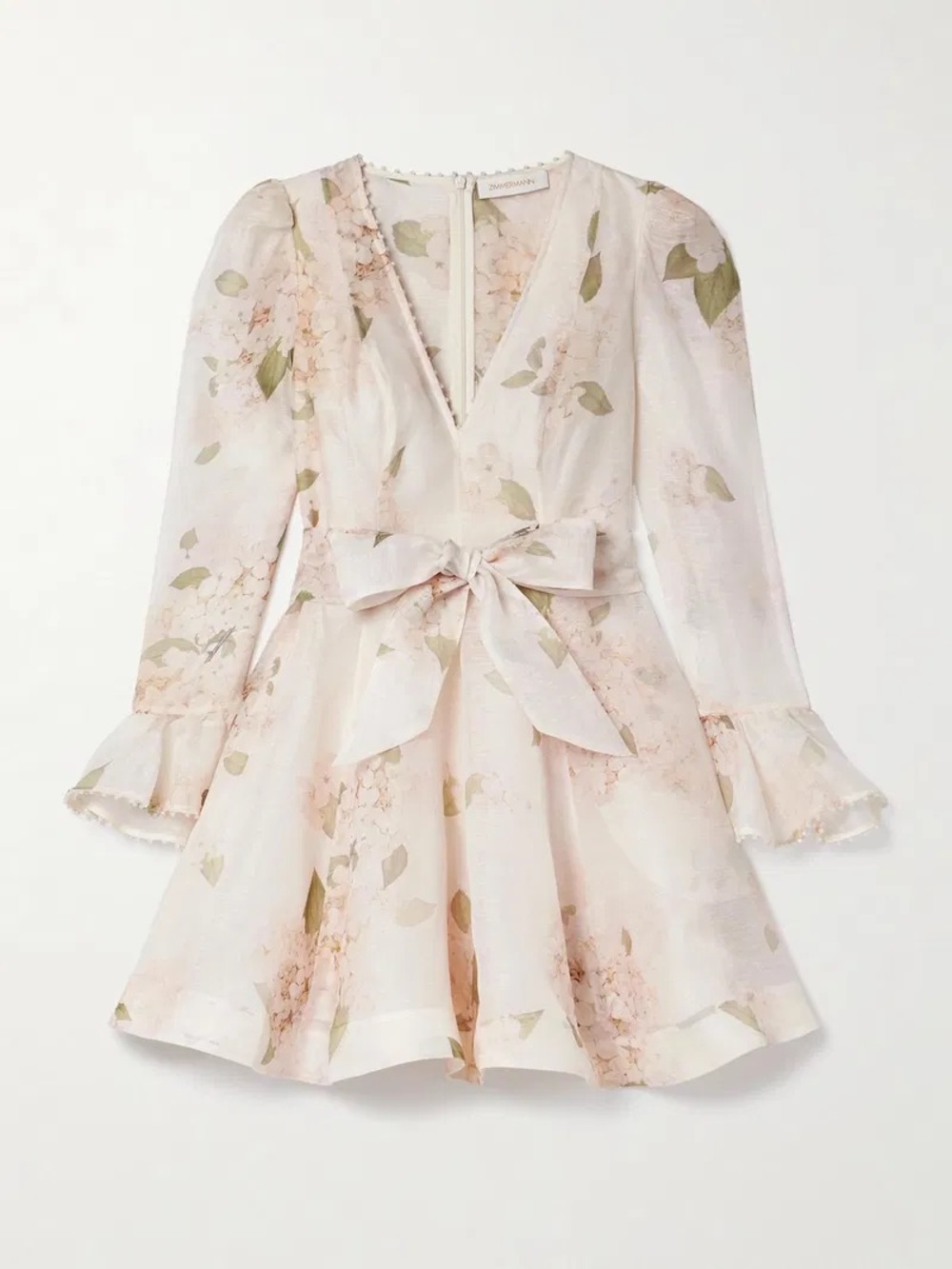 Zimmermann Balance Linen & Silk Mini Dress Floral Tie-Waist